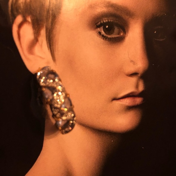 NEW tanzanite CZ gold half moon hoop earrings hoops gemstone - Picture 9 of 15